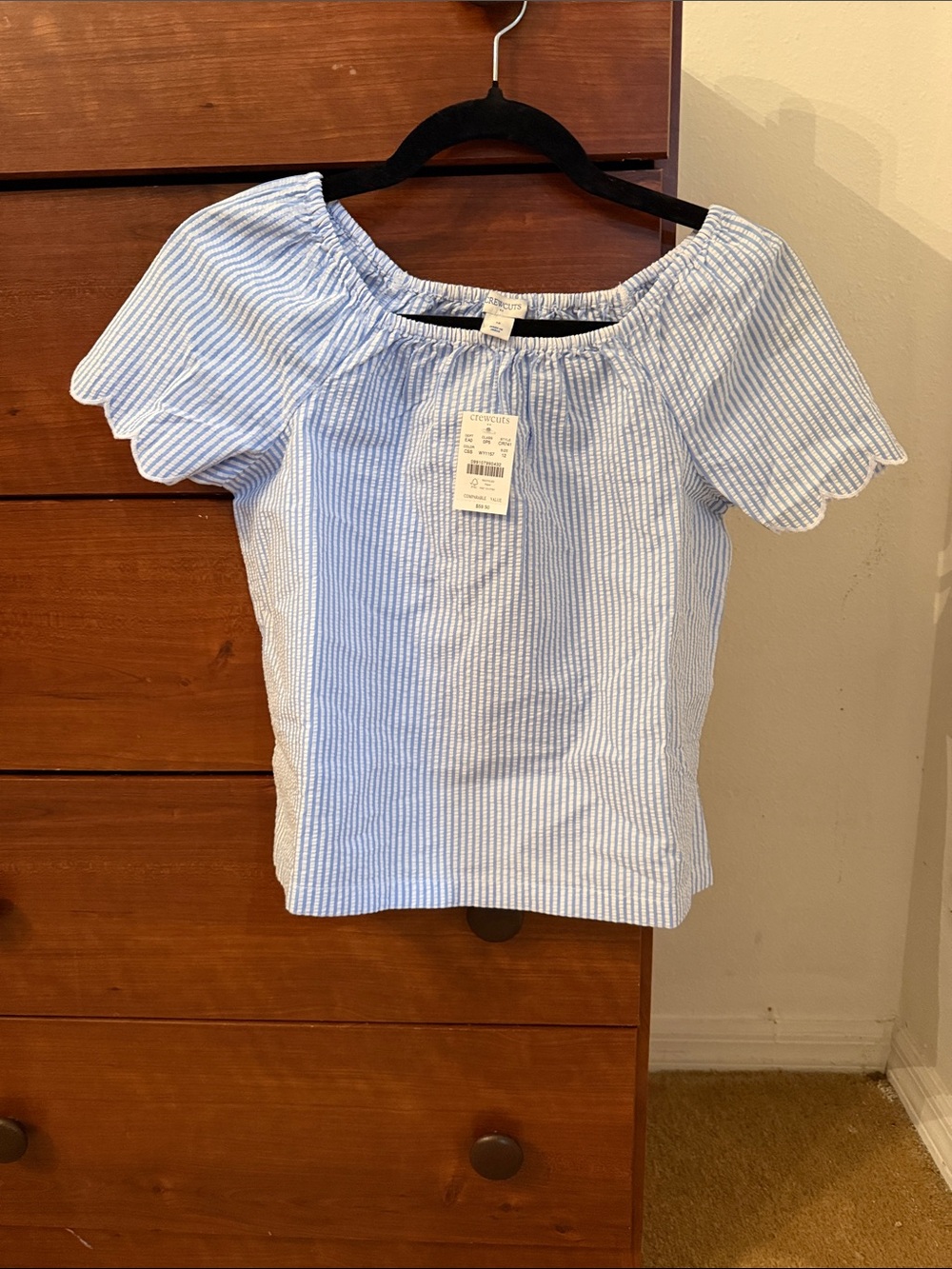NWT Crewcuts Seersucker Scalloped Sleeve Blouse